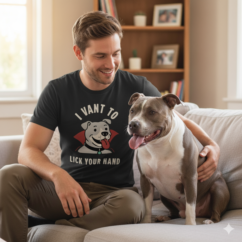 Cute Pitbull Vampire Shirt, I Vant To Lick Your Hand, Perfect Halloween Shirt for any Dog Lover