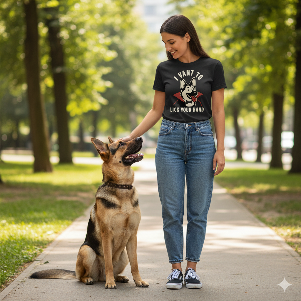 Cute German Shepard Vampire Shirt, I Vant To Lick Your Hand, Perfect Halloween Shirt for any Dog Lover