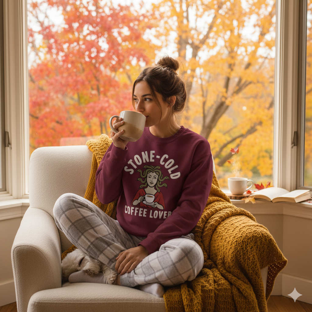 Stone-Cold Coffee Lover Crewneck Sweatshirt, Cozy Crewneck, Unisex