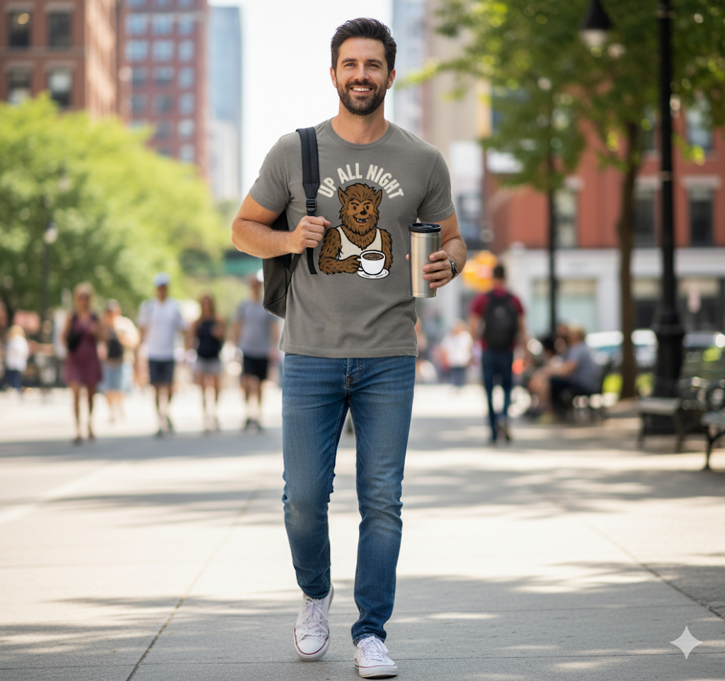 Wolfman Up All Night Coffee Tee - T-Shirt