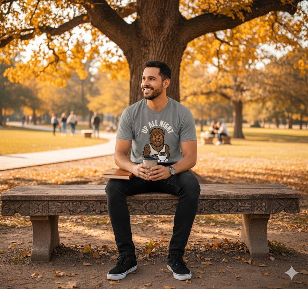 Wolfman Up All Night Coffee Tee - T-Shirt