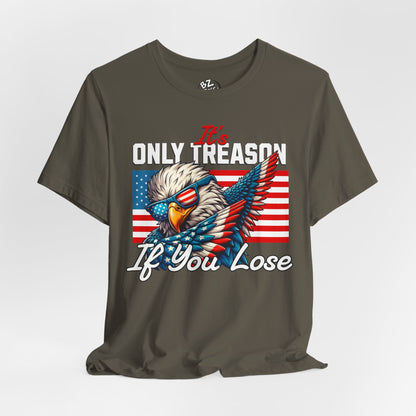 Army green T-shirt with an eagle graphic and text on a gray background