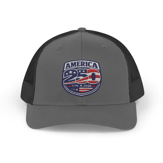 Grey/Black Mesh hat with America 250 logo