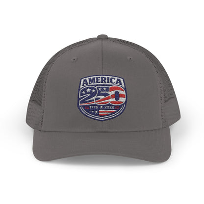 Grey/Grey Mesh hat with America 250 logo
