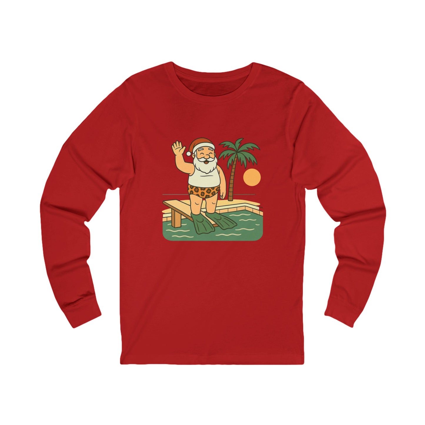 Santa Tropical Unisex Long Sleeve Tee - Vacation Pool Shirt
