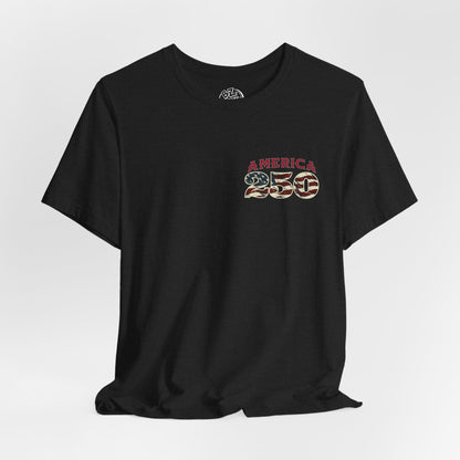 America 250 Years Flag & Fireworks T-Shirt - 2 Sided Print