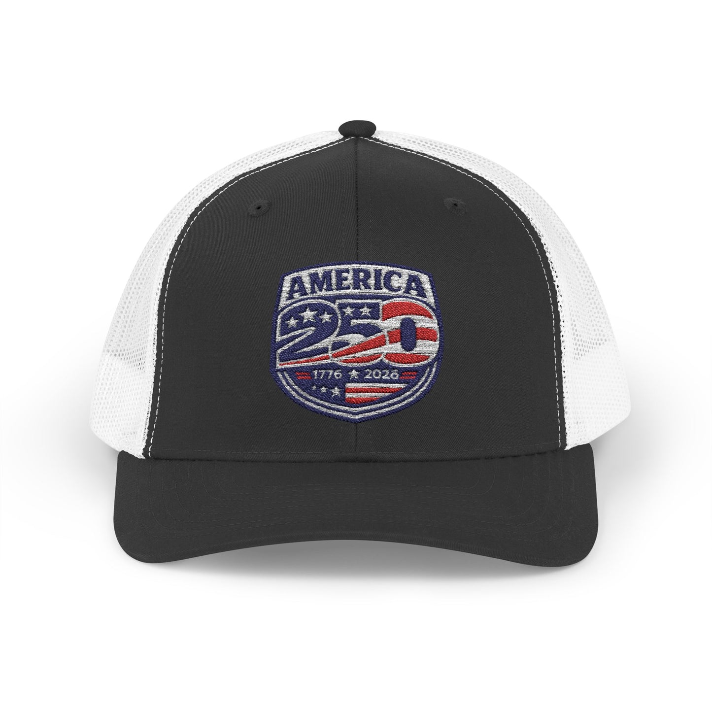 Charcoal/White Mesh hat with America 250 logo