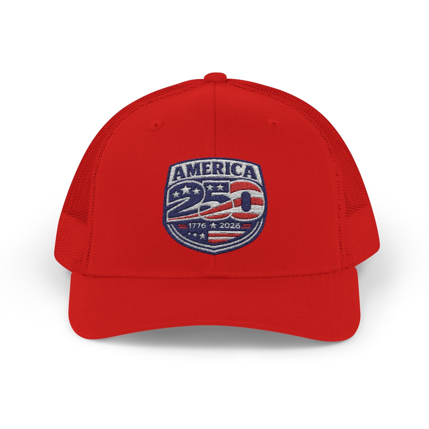 Red/Red Mesh hat with America 250 logo