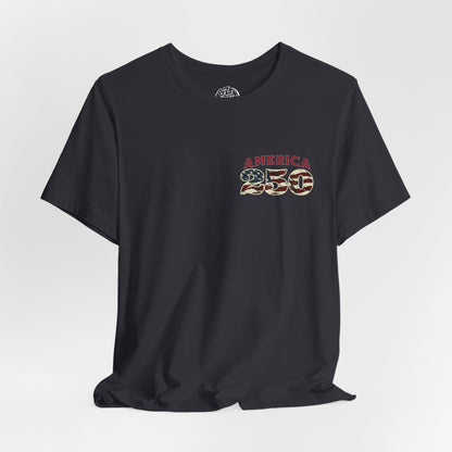 America 250 Years Flag & Fireworks T-Shirt - 2 Sided Print