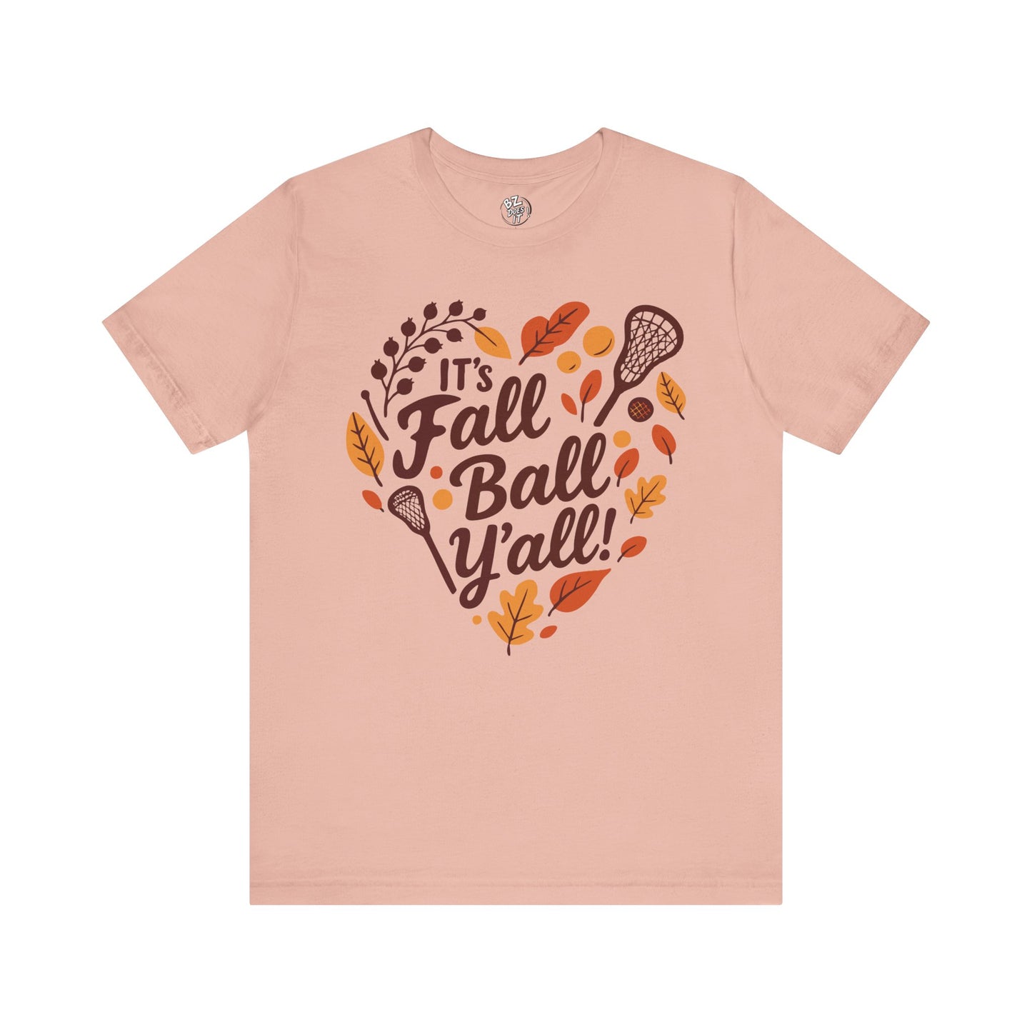 Lacrosse Tee Unisex Jersey Short Sleeve Tee - Fall Ball Y'all - Fall Sports and Leaves Design