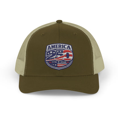 Olive/Khaki Mesh hat with America 250 logo
