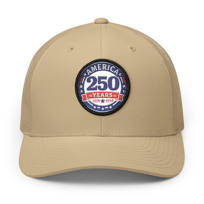 Khaki cap with a 'America 250 Years' patch on a white background