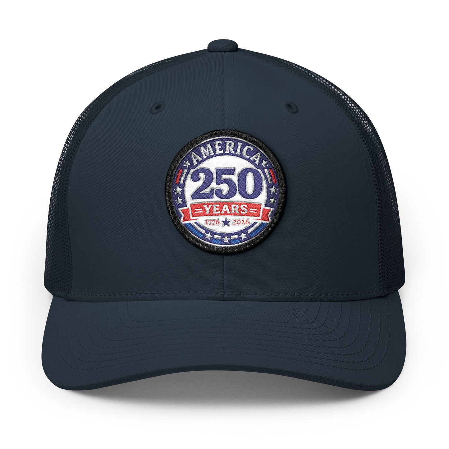 Navy blue cap with 'America 250 Years' logo on a white background