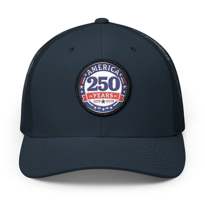 Navy blue cap with 'America 250 Years' logo on a white background
