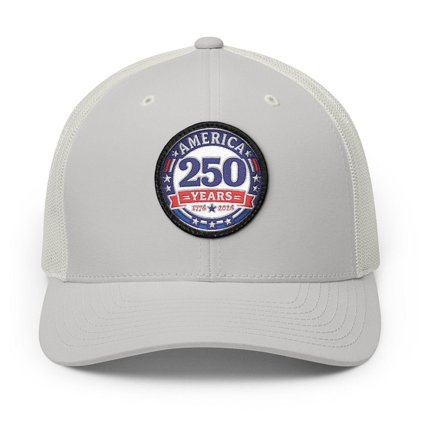 Gray cap with a 'America 250 Years' patch on a white background