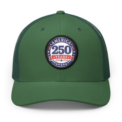 Green cap with a 'America 250 Years' patch on a white background