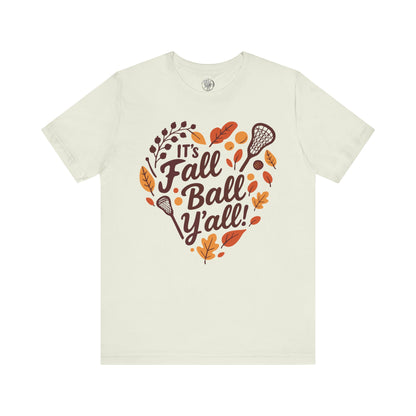 Lacrosse Tee Unisex Jersey Short Sleeve Tee - Fall Ball Y'all - Fall Sports and Leaves Design