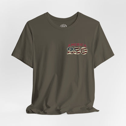 America 250 Years Flag & Fireworks T-Shirt - 2 Sided Print