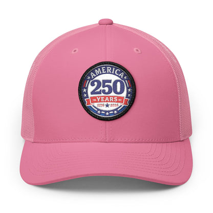 Pink cap with 'America 250 Years' patch on a white background