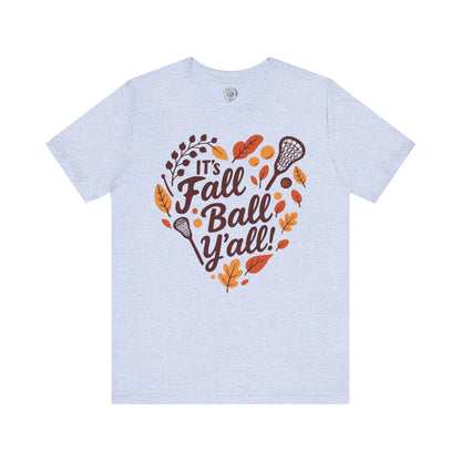 Lacrosse Tee Unisex Jersey Short Sleeve Tee - Fall Ball Y'all - Fall Sports and Leaves Design