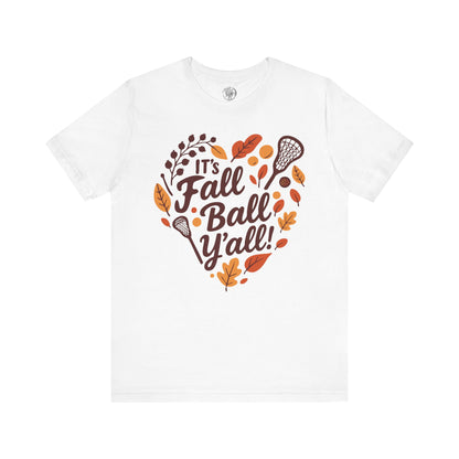 Lacrosse Tee Unisex Jersey Short Sleeve Tee - Fall Ball Y'all - Fall Sports and Leaves Design