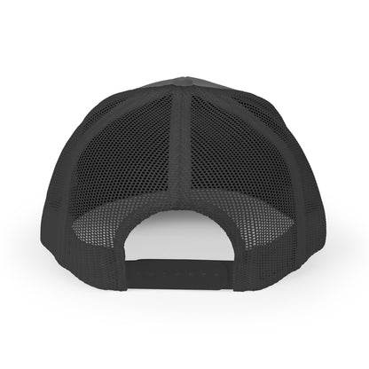Black mesh cap showing snap-back on a white background