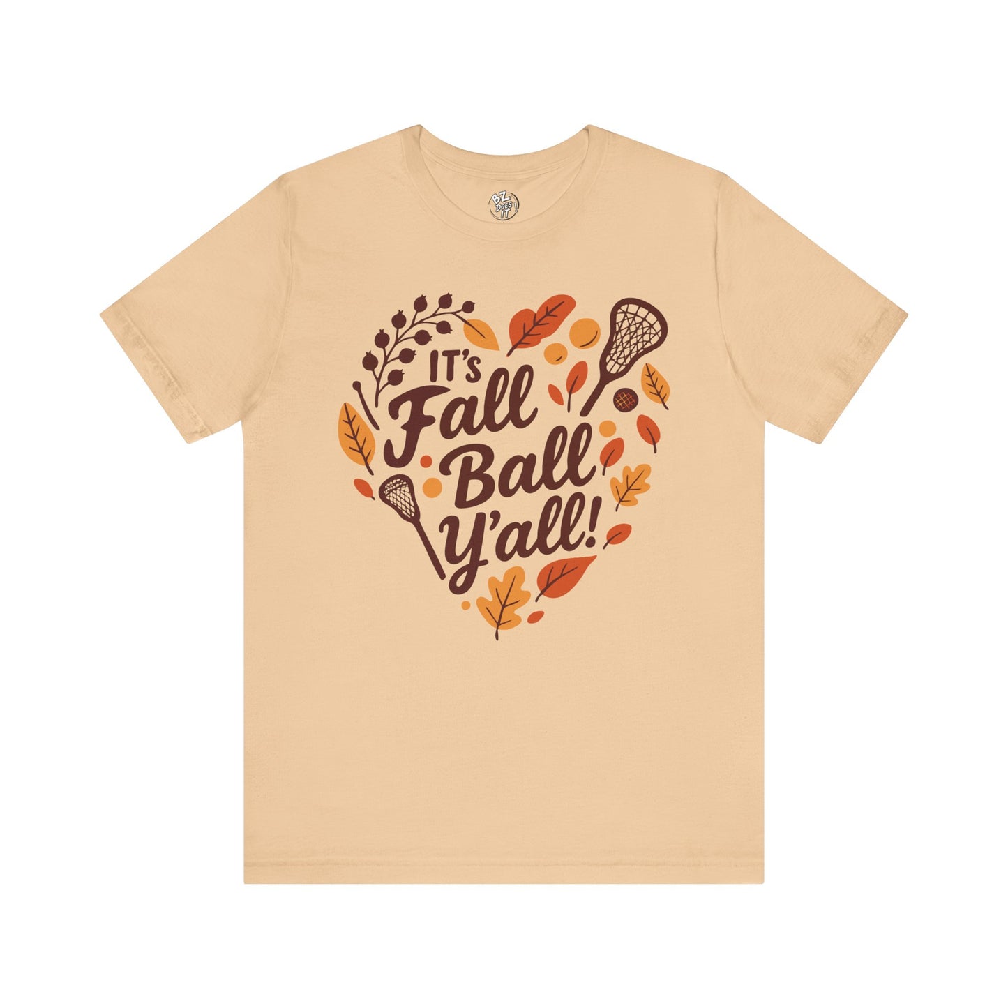 Lacrosse Tee Unisex Jersey Short Sleeve Tee - Fall Ball Y'all - Fall Sports and Leaves Design