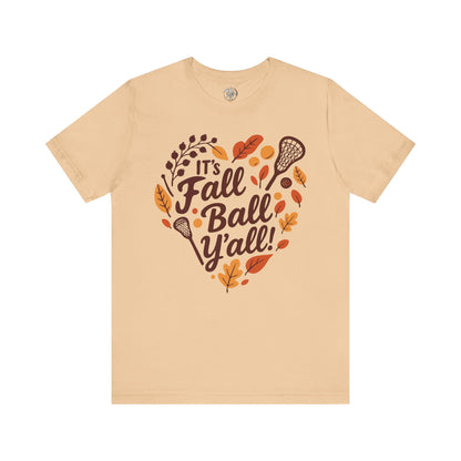 Lacrosse Tee Unisex Jersey Short Sleeve Tee - Fall Ball Y'all - Fall Sports and Leaves Design