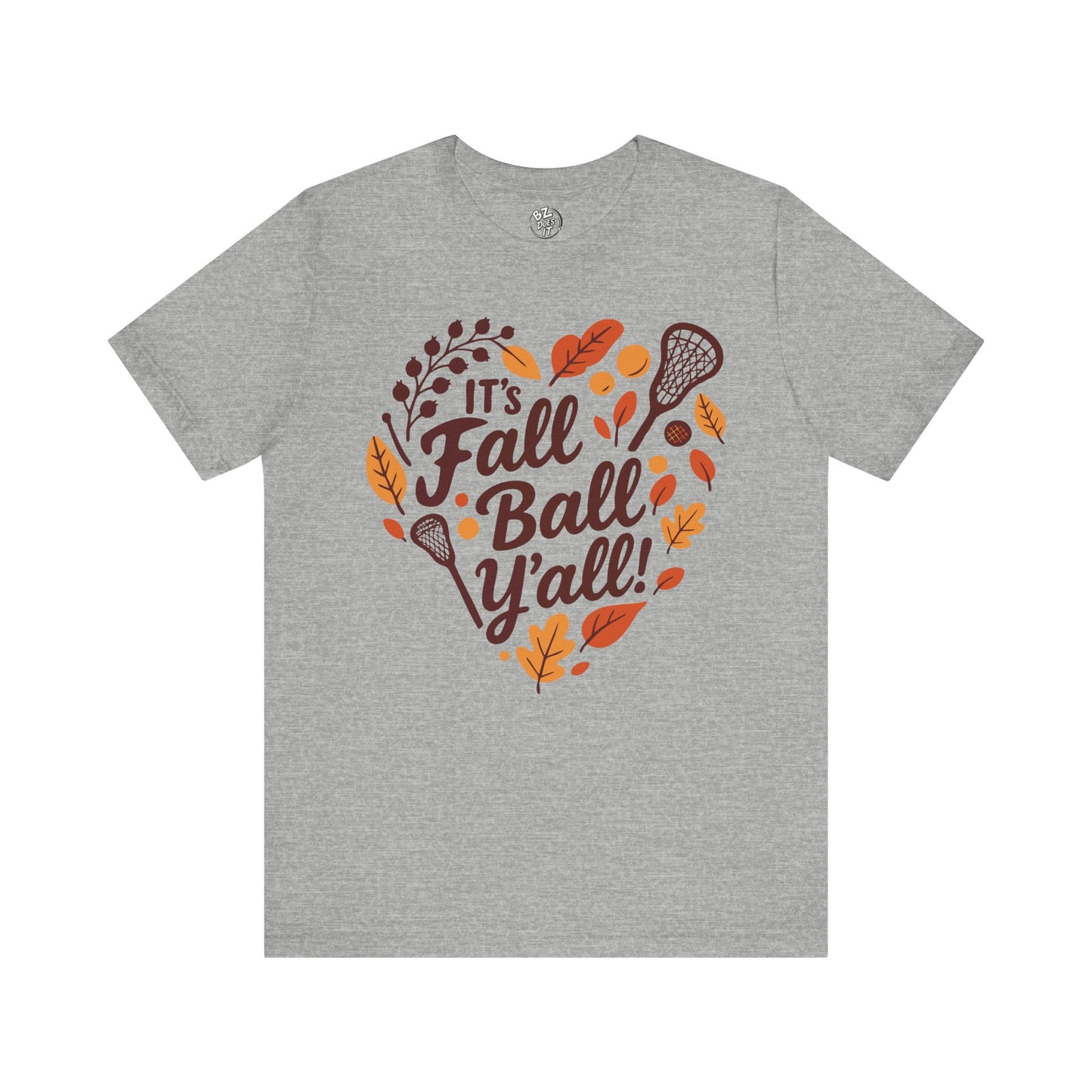 Lacrosse Tee Unisex Jersey Short Sleeve Tee - Fall Ball Y'all - Fall Sports and Leaves Design