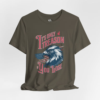 Army green t-shirt with eagle graphic design and text on a white background