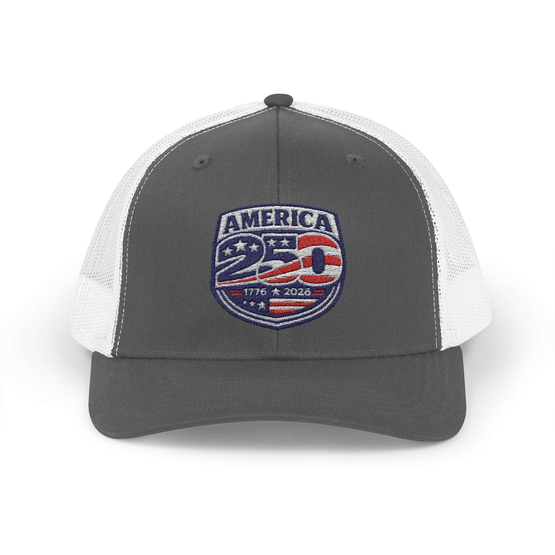 Grey/White Mesh hat with America 250 logo