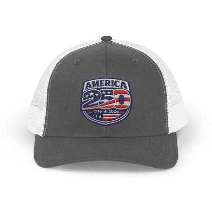Grey/White Mesh hat with America 250 logo