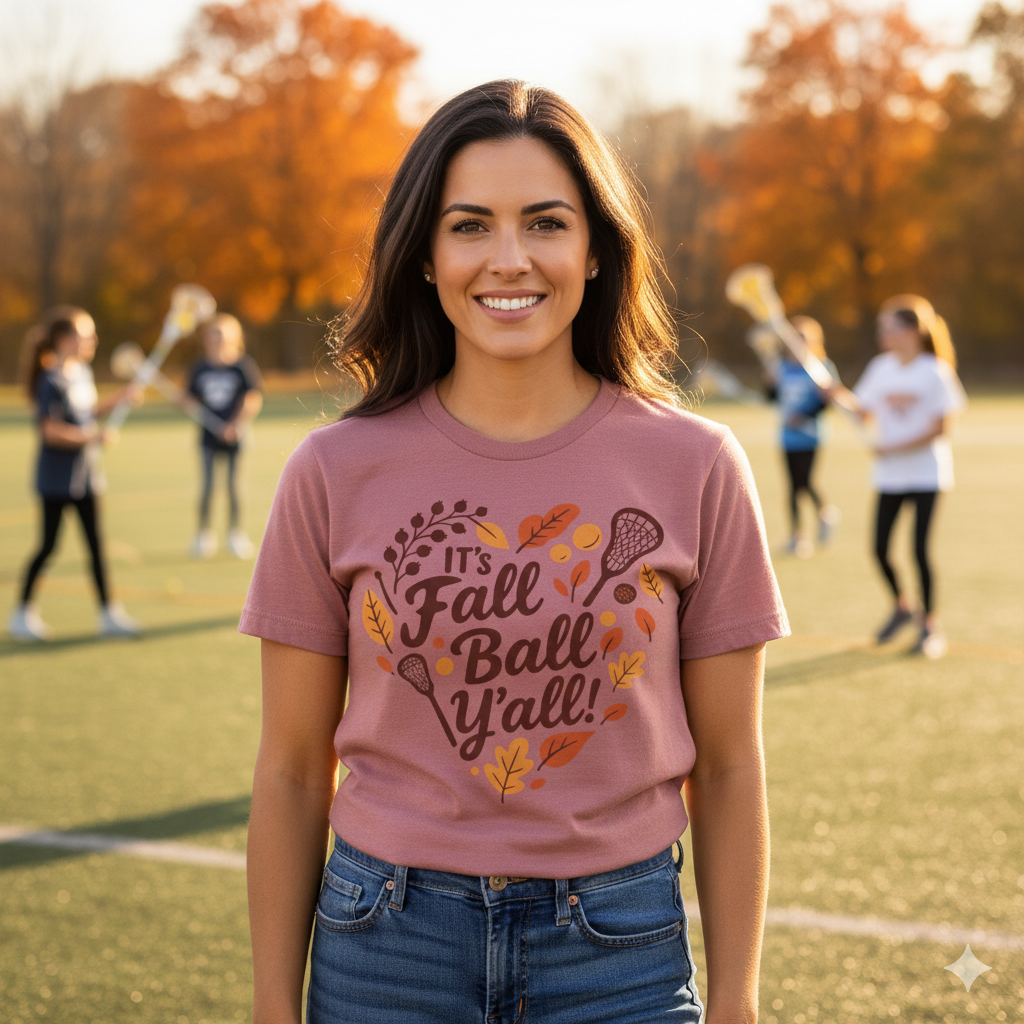 Lacrosse Tee Unisex Jersey Short Sleeve Tee - Fall Ball Y'all - Fall Sports and Leaves Design