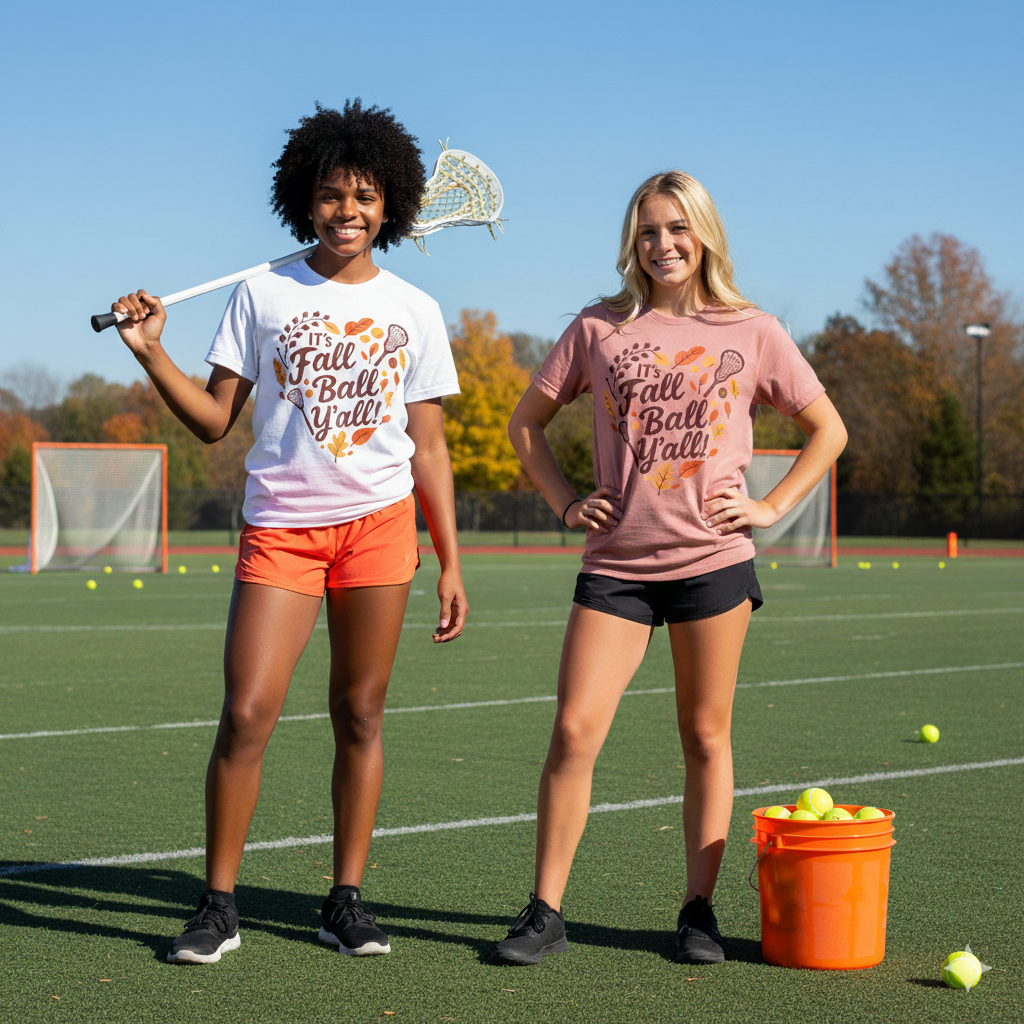Lacrosse Tee Unisex Jersey Short Sleeve Tee - Fall Ball Y'all - Fall Sports and Leaves Design