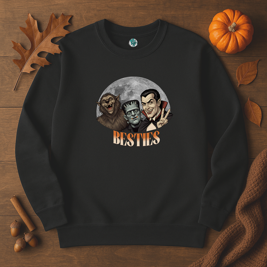 Spooky Besties Crewneck Sweatshirt, Comfy Crewneck, Gift for Friends, Cozy Crewneck, Monster Lovers, Unisex