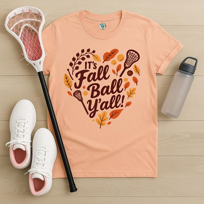 Lacrosse Tee Unisex Jersey Short Sleeve Tee - Fall Ball Y'all - Fall Sports and Leaves Design