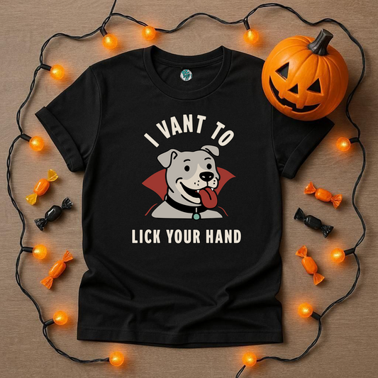 Cute Pitbull Vampire Shirt, I Vant To Lick Your Hand, Perfect Halloween Shirt for any Dog Lover