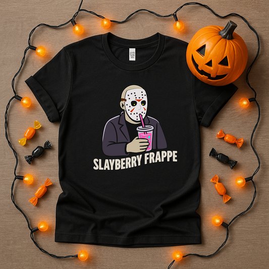 Slasher Sipping a Slayberry Frappe Tee